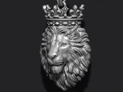 Lion pendant with crown and closed mouth v3  007 3D print model
