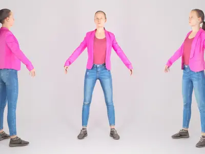 Female in a purple jacket ready for animation 200 Low-poly 3D model