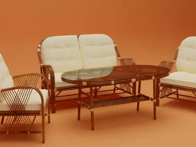 Bamboo Seating Group 4 Sets Low-poly 3D model