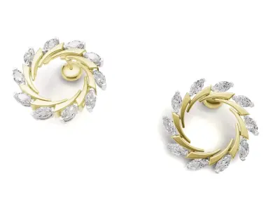 Spiral Leaf Marquise Diamond Stud Earrings 3D print model