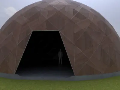 Dome -Wood Triangulated with entry opening and foundation Low-poly 3D model