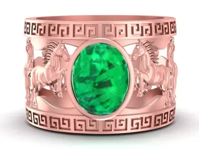 Luxury Horse Symbol Oval Gemstone Ring for Men  2947 3D print model