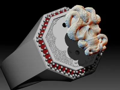 Skull and snake Ring Sculpture jewelry Silver Gold  Print 3D print model
