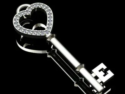 Tiffany Style Key Diamond Golden Necklace 3D print model