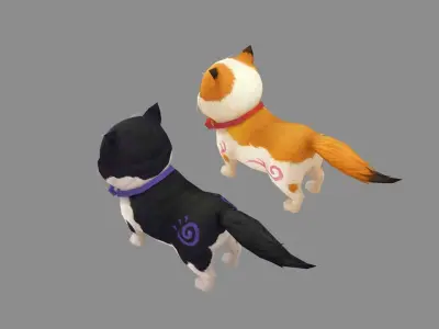 Cartoon fat cat Low-poly 3D model