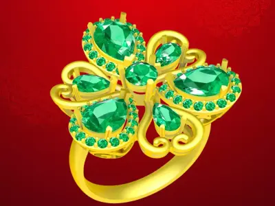 Luxury Emerald Cluster Floral Ring 3D Model 4805 3D print model