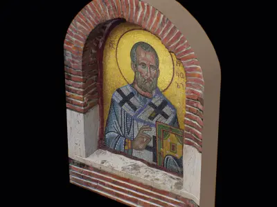 Mosaic Orthodox Icon Grandfather Priest Monk Cultural Art Low-poly 3D model