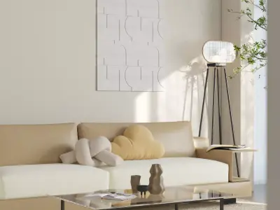 Mid Century interior scene 3D model 3D model