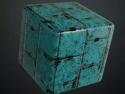 Blueish Worn Industrial Metal Plate Panel PBR Seamless Texture