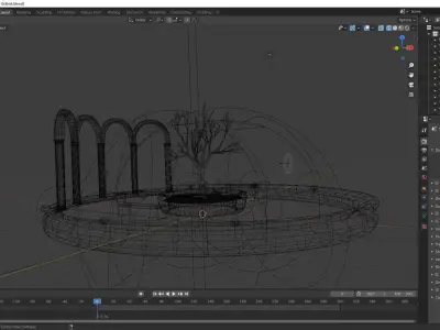 White tree with purple mushrooms with ancient arch composition  Free low-poly 3D model