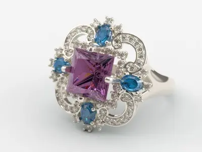  Women ring with gems and diamonds 3dm stl vintage 3D print model