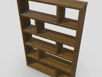 Shelf 7 wooden bookcase Low-poly 3D model