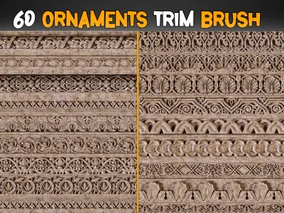 60 Ornaments Trim Brush and 3D model and Free Tutorials  Vol 6 Low-poly 3D model