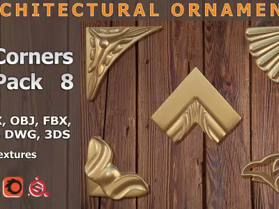 Ornamental Corner Set- Vol08 - Clean Quad Mesh - 4K PBR Texture 3D model