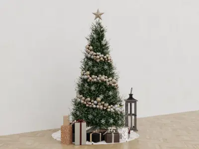 Christmas Tree 4 with gifts and old wooden lamp New year 3D model