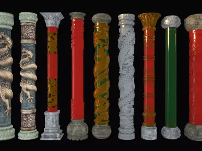 Chinese style pillars  Low-poly 3D model