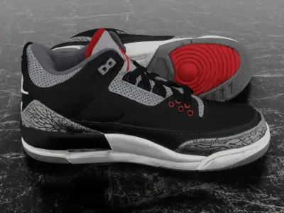 NIKE AIR JORDAN 3 BLACK CEMENT 3D SHOES Low-poly 3D model