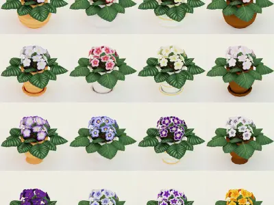 Low poly handpainted violets Low-poly 3D model