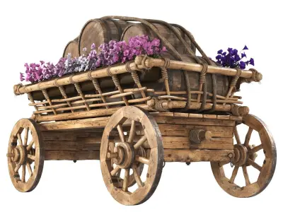Decorative cart with flowers 3D model
