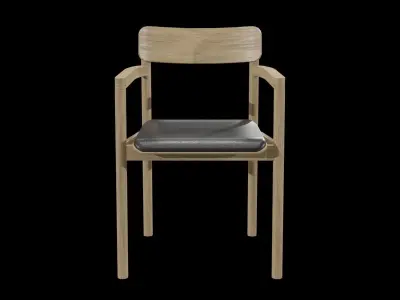 POST Chair-3346-oak wood and leather Low-poly 3D model