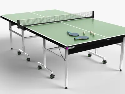 GreenTennis Table Ping Pong and racket and balls Low-poly 3D model