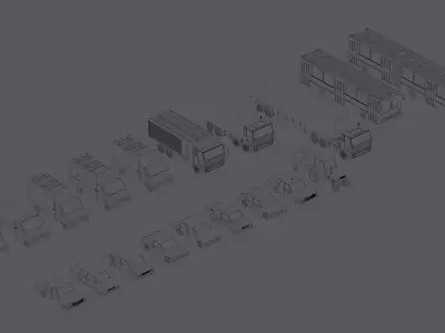 Full set of vehicles Low-poly 3D model