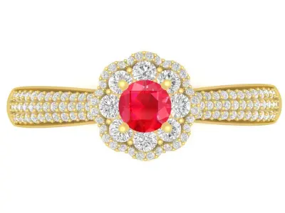 Luxury Halo Ring with Red Center Stone  3785 3D print model