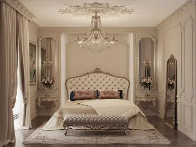 Neoclassical Master Guest Suite Bedroom Walk in Closet Bathrooms 3D model