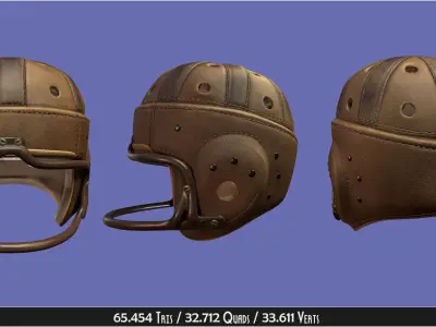 Vintage 1940 antique leather football helmet 3D model