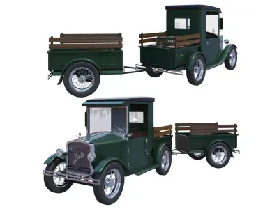 Children retro pedal car green 3D model