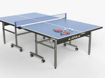 Blue Tennis Table Ping Pong   racket  and ball Low-poly 3D model