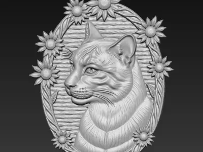 Cat Head with Sunflowers Border A86 3D print model