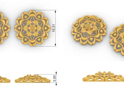 Floral Mandala Pendant Set With Ring 3D print model