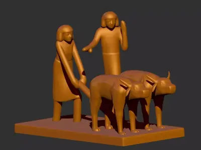 3d model scene of ancient Egyptian workers ploughing a field 3D print model