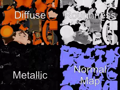 Bright Orange Officer model pack Low-poly 3D model