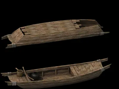Game Traffic - Small wooden boat 03 3D model