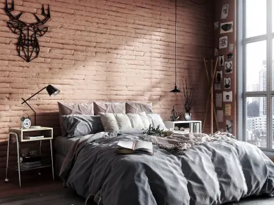 Modern Bedroom 3D Model 3ds Max and V-Ray Render Low-poly 3D model