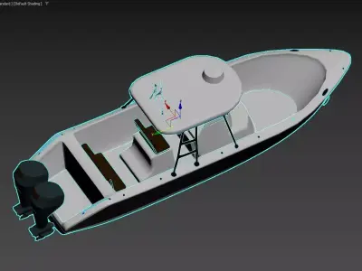 Center Console Fishing Boat with T-Top Twin Outboard 3D model 3D model