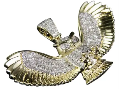 Ladies Owl Round Diamond Pendant 3D print model