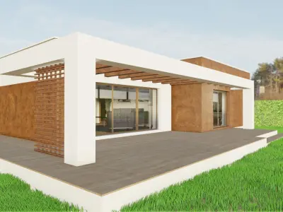Modern house with a stove Low-poly 3D model