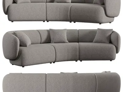 Auburn Performance Fabric Curve 3 Seater Sofa 3D model