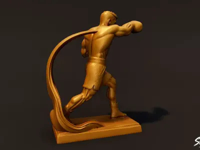 Golden Boxing Statue Low-poly 3D model