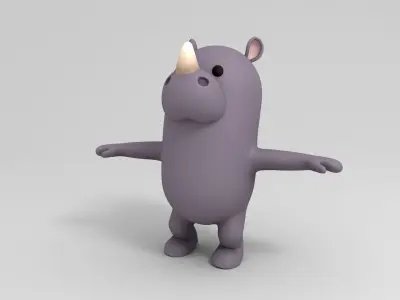 Rigged Cartoon Rhinoceros 3D model