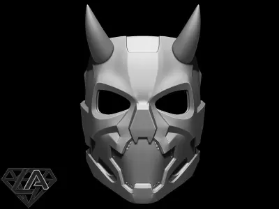 Cyberpunk sci-fi demon mask with horns 3D print model