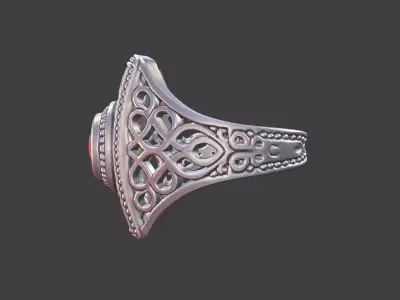 large square filigree gemstone silver ring 3D print model