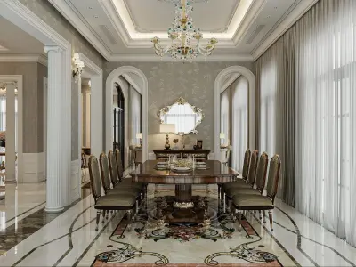 Luxurious living room and dining room interior model 3D model
