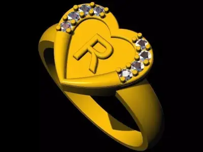  Alphabet Heart Jewelry Ring 3dm file  3D print model