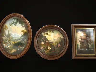 Vintage photo frames and paintings Low-poly 3D model