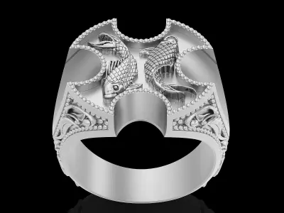 Fish ring silver gold  jewelry printable 3D model 3D print model