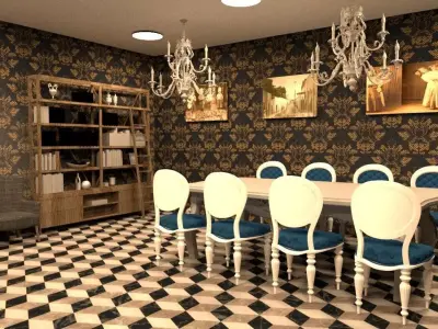 librero dining room - checkered floor Free 3D model